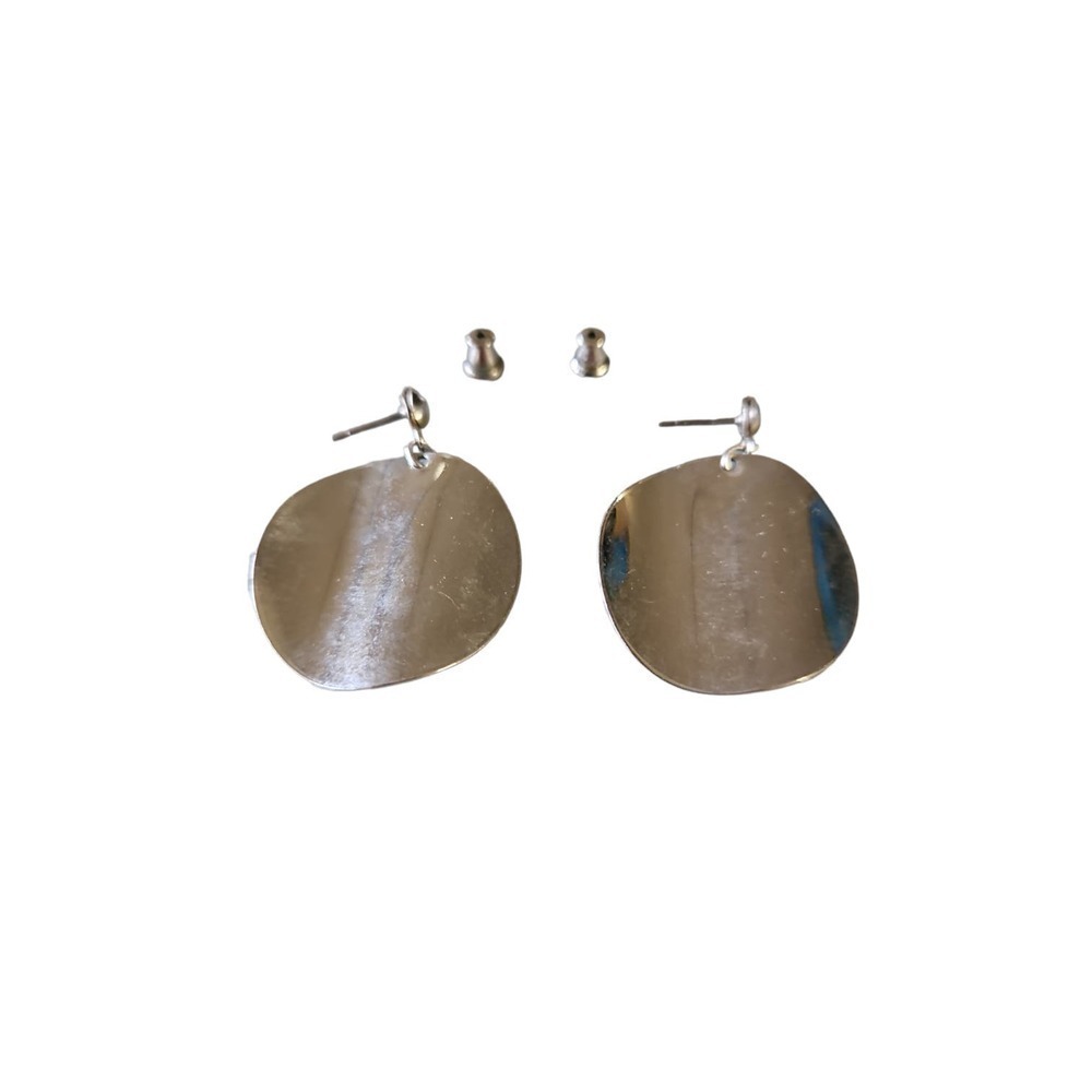Metal Disc Silver Color Earrings‎ - Picture 3 of 5